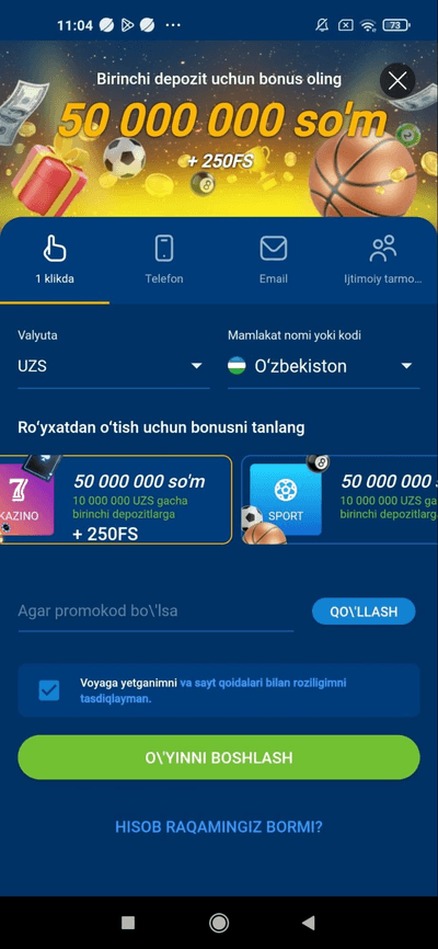 Yangi hisob qaydini ro‘yxatdan o‘tkazish